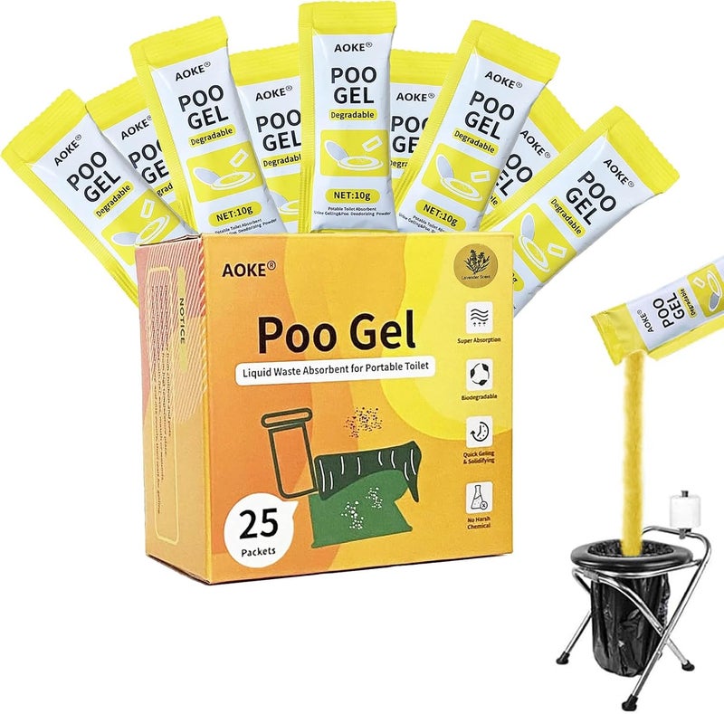 AOKE Portable Toilet Powder, 25 Pack Poo Gel Lavender scent for Camping Eco Absorbent Gel Liquid Waste Gelling and Deodorizing Powder, Emergency Toilet Waste Treatment for Outdoor Camping Hiking - Image 1
